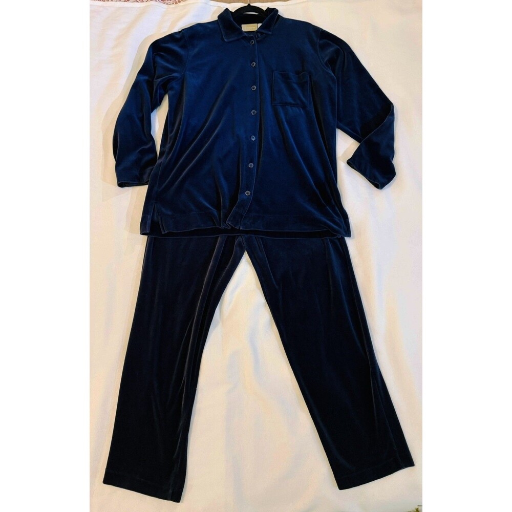 Liz Claiborne LizWear Large 2pc Pajamas Navy Blue Velvet Velour Lounge Set